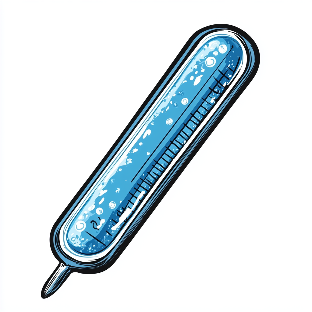 Simple design of ice-cold blue thermometer with black outline.