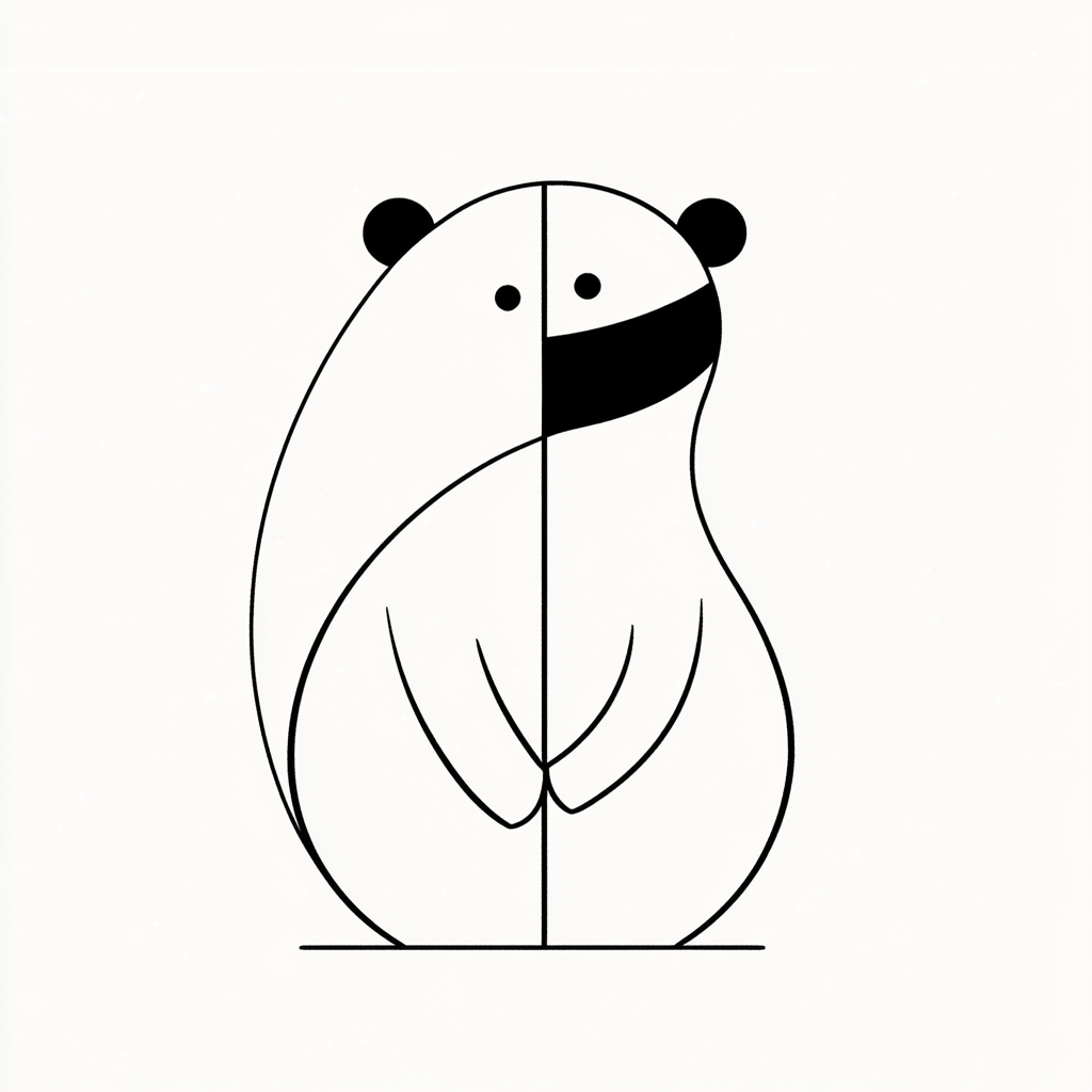 Simple geometric bear with circle body and smiling face.