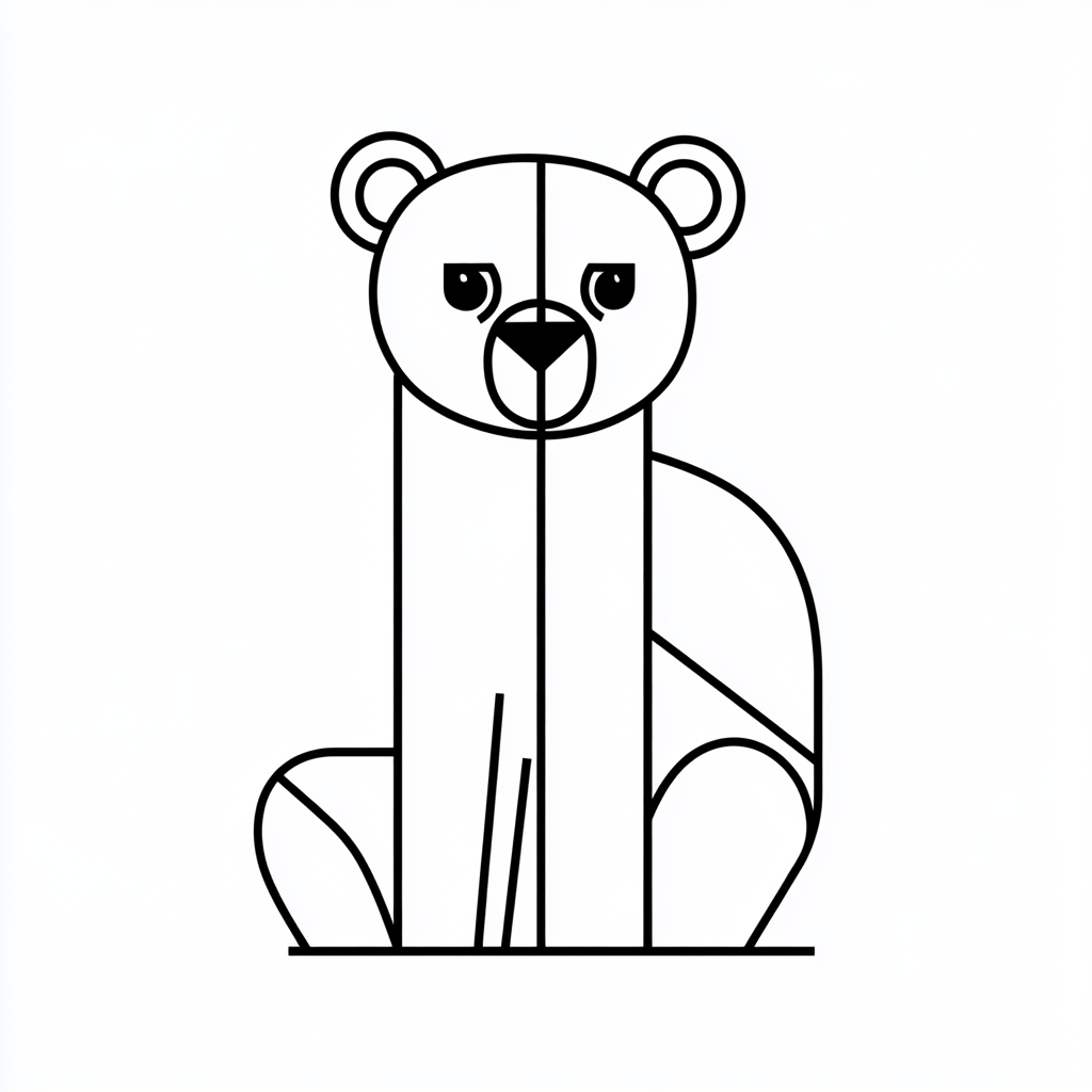 Simple geometric bear with oval body and circle head.