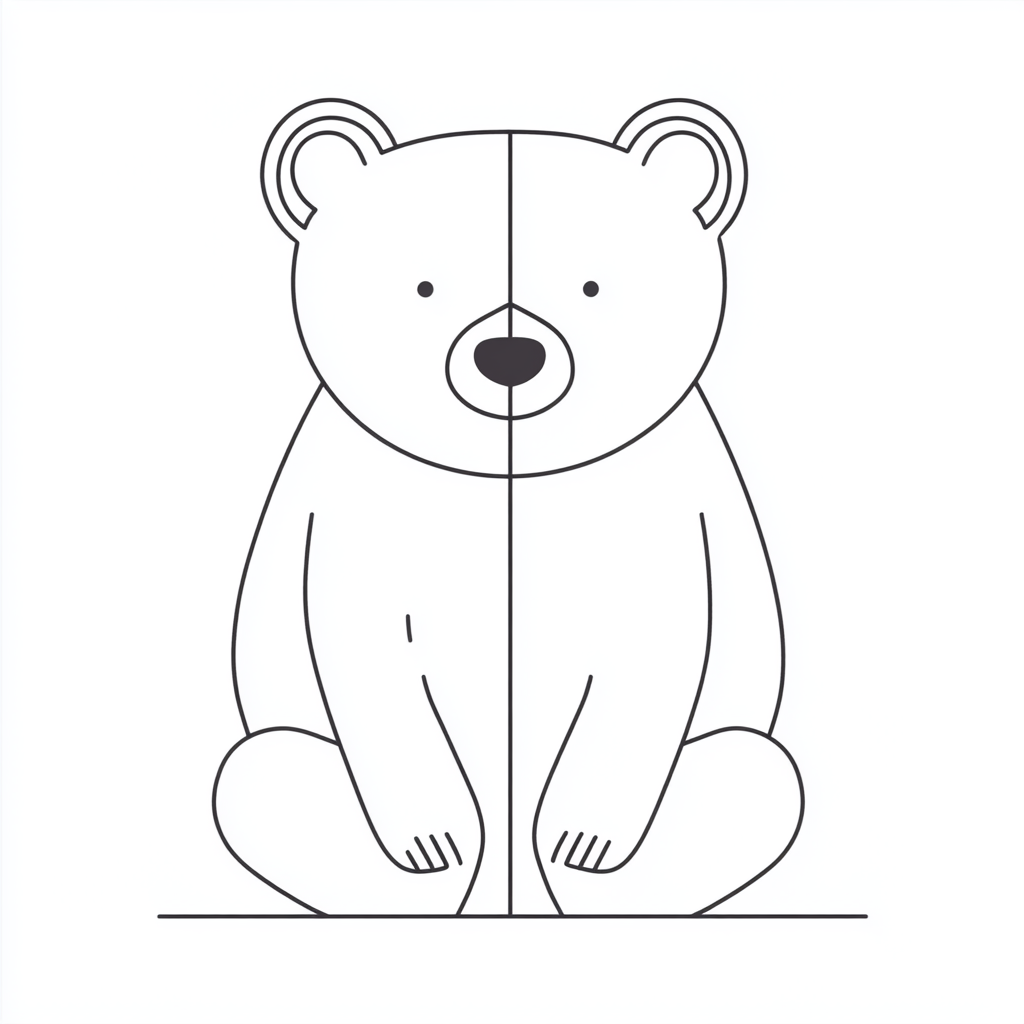 Simple geometric shape bear outlined with small circular ears.