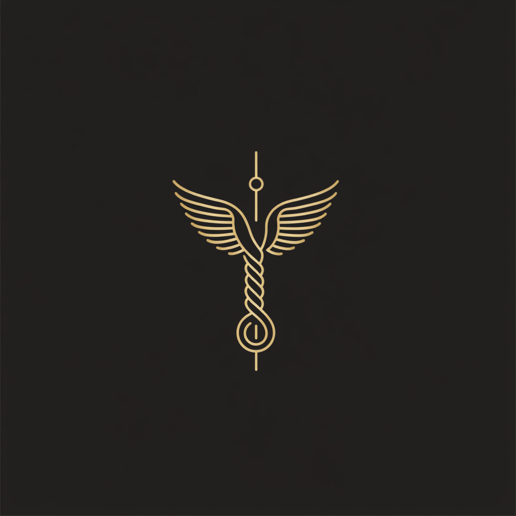 Simple logo design inspired by ancient health symbols.