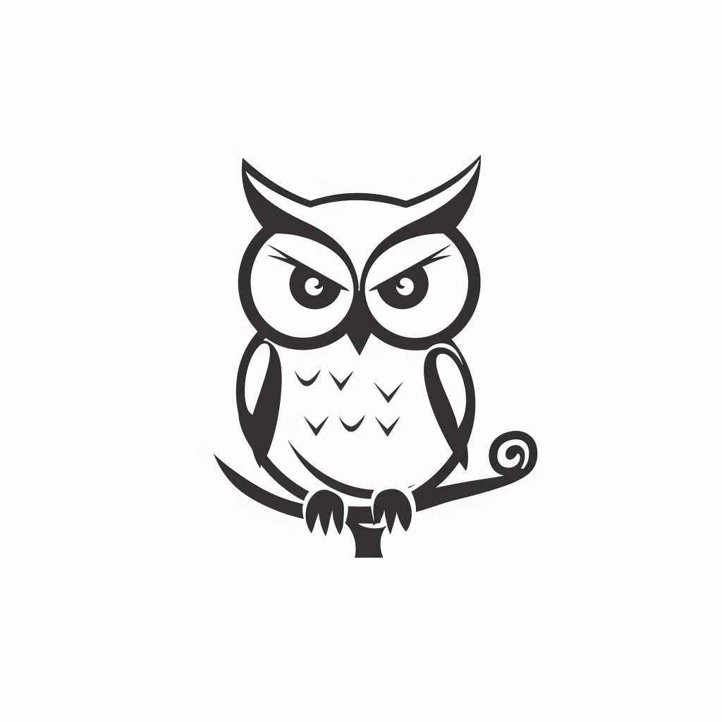 Simple logo style owl picture resting on branch.