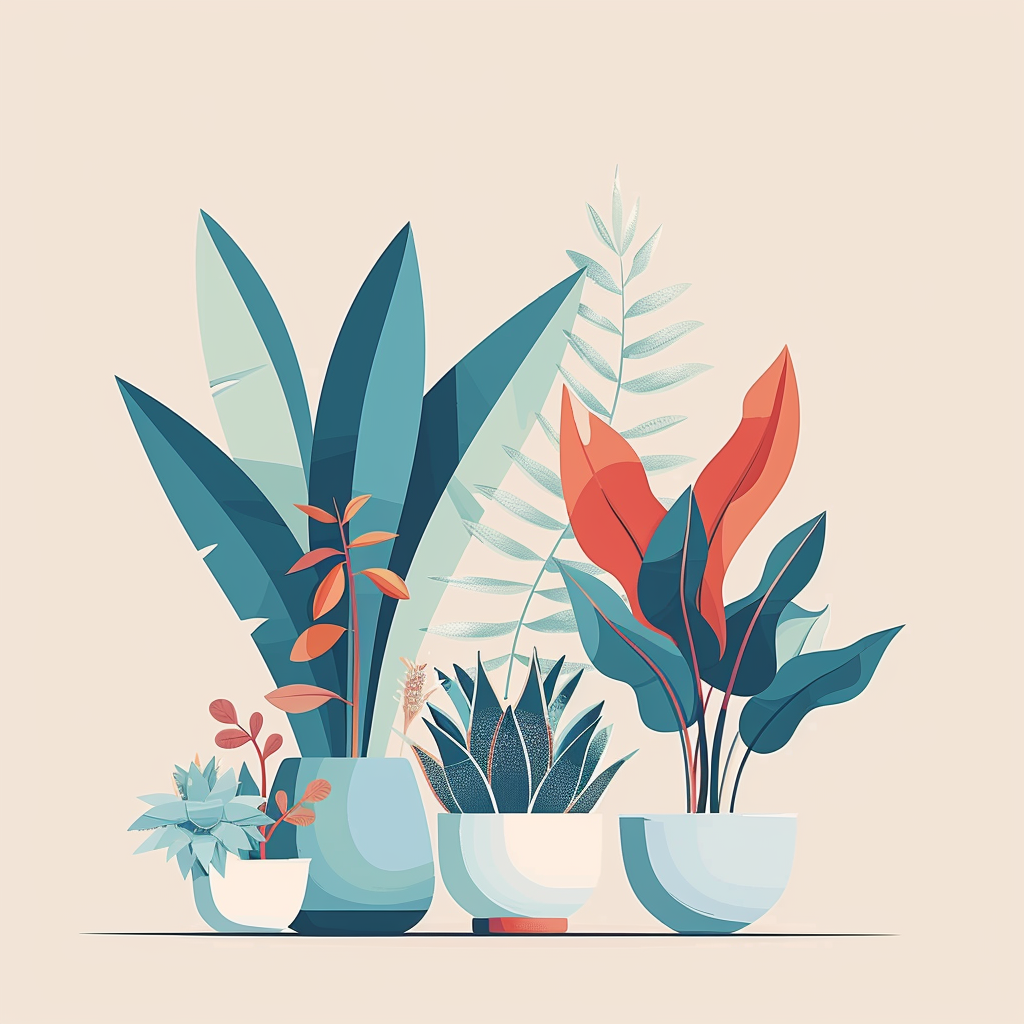 Simple poster with cartoon plants in pastel colors.