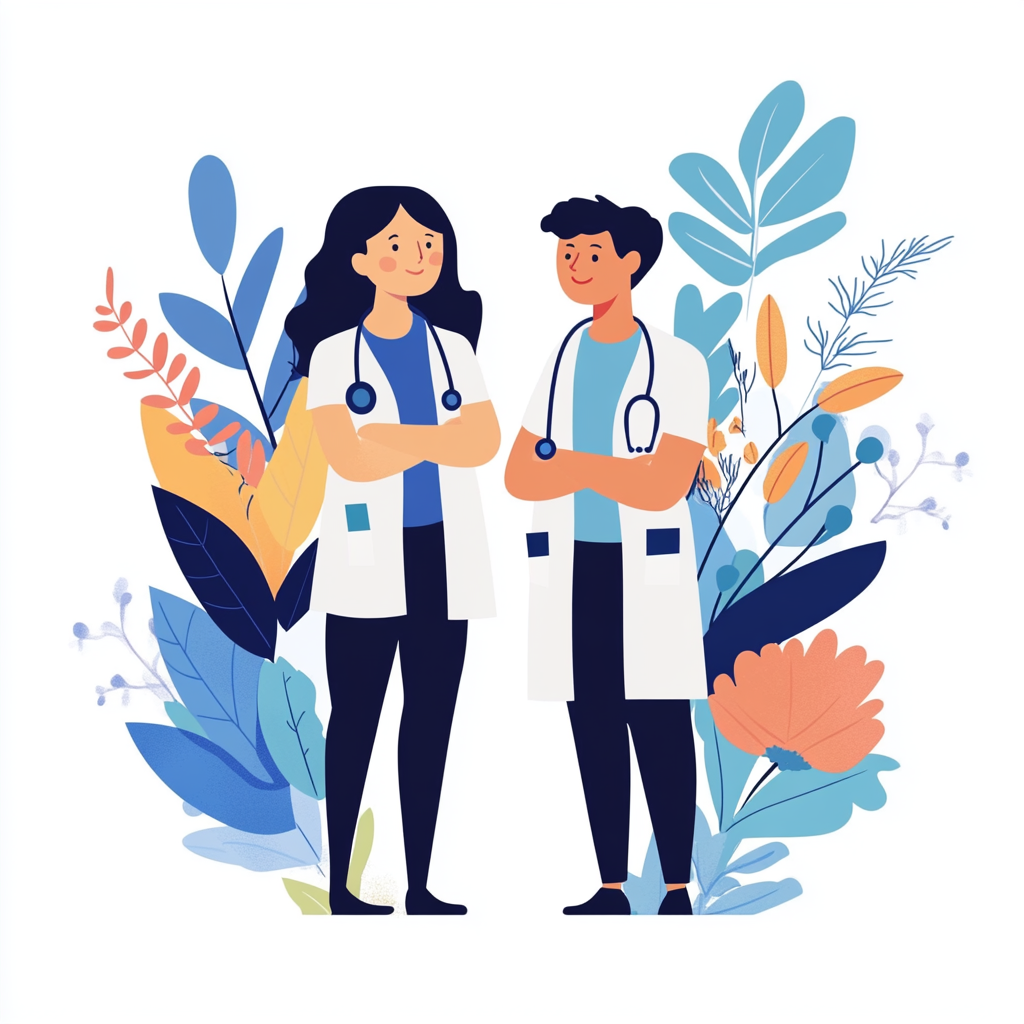 Simple vector illustration of nutritionist and health professional.