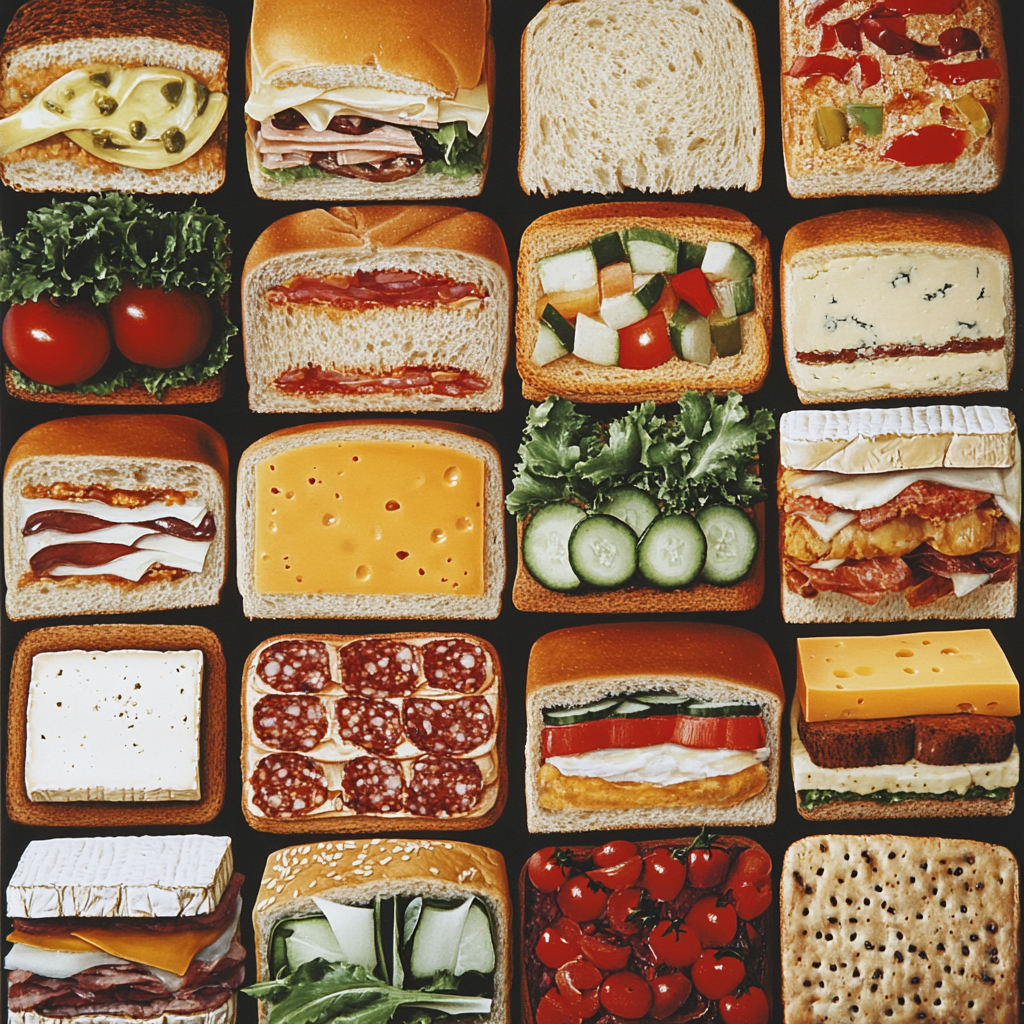 Simple wall art: bread, veggies, cheese in Subway restaurants.