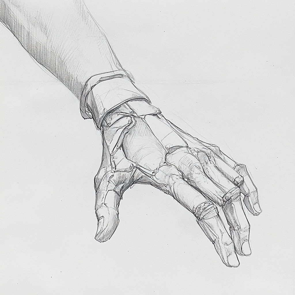 Single wrist sketch with metal attachment, ISO view concept.