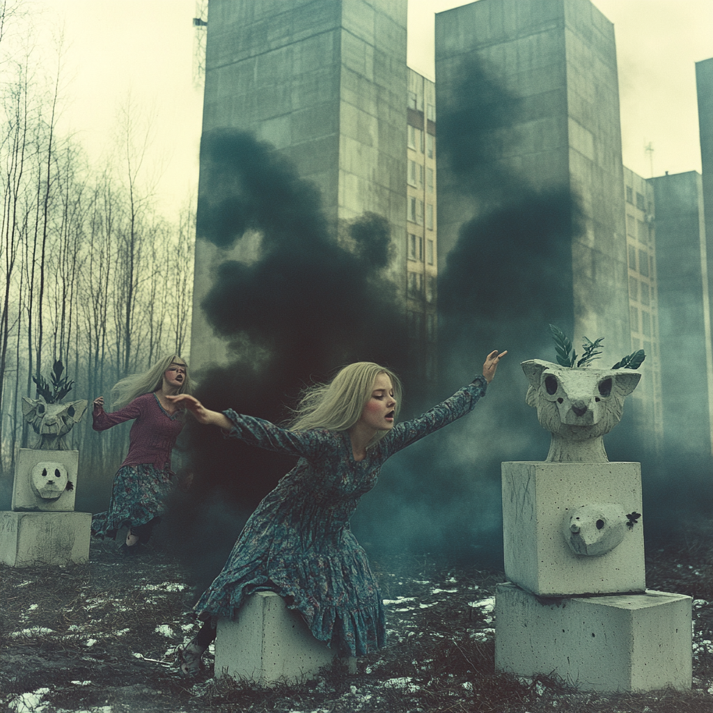 Sisters in eerie 1980s-inspired photo shoot with modern twist.