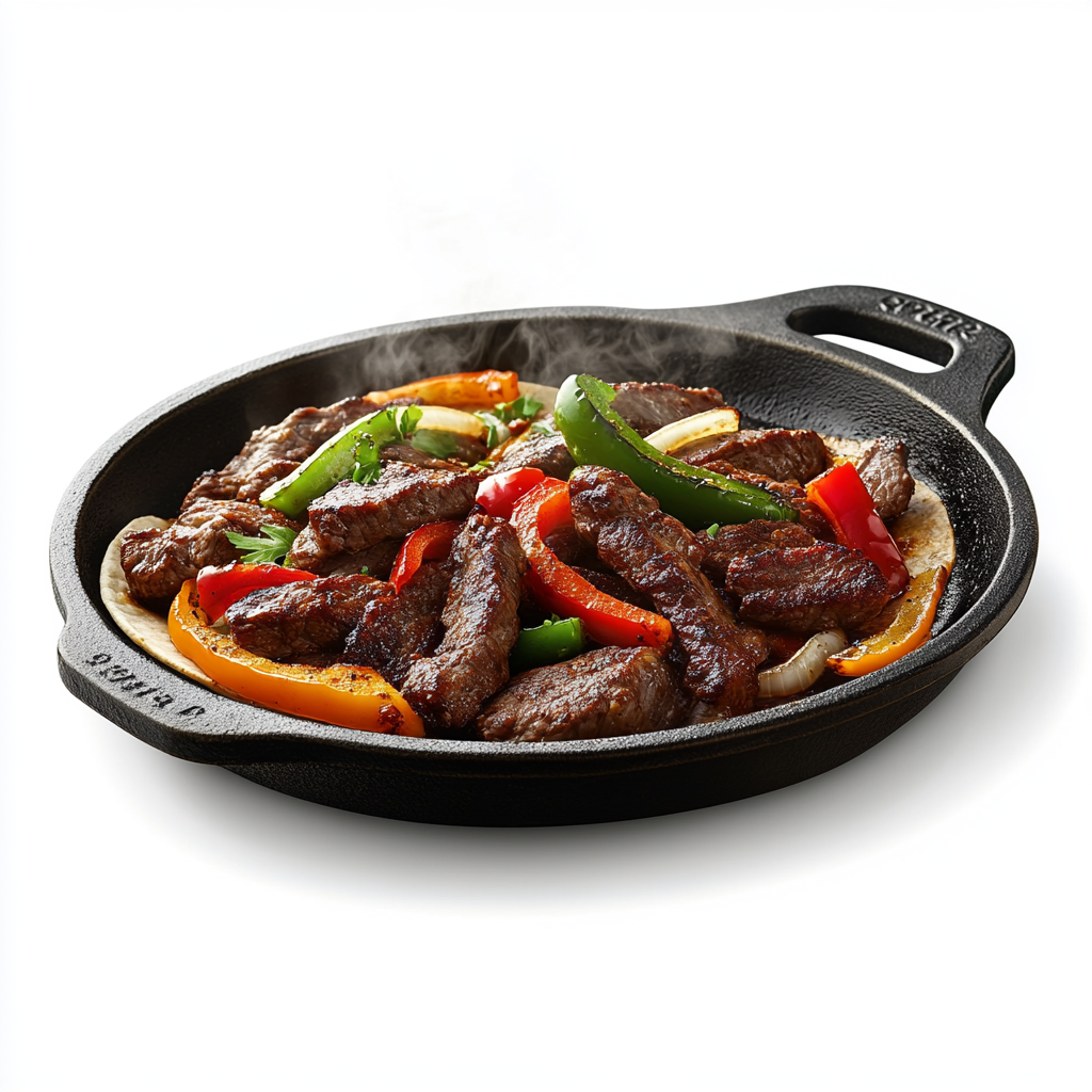 Sizzling Beef Fajitas on Hot Cast Iron Pan