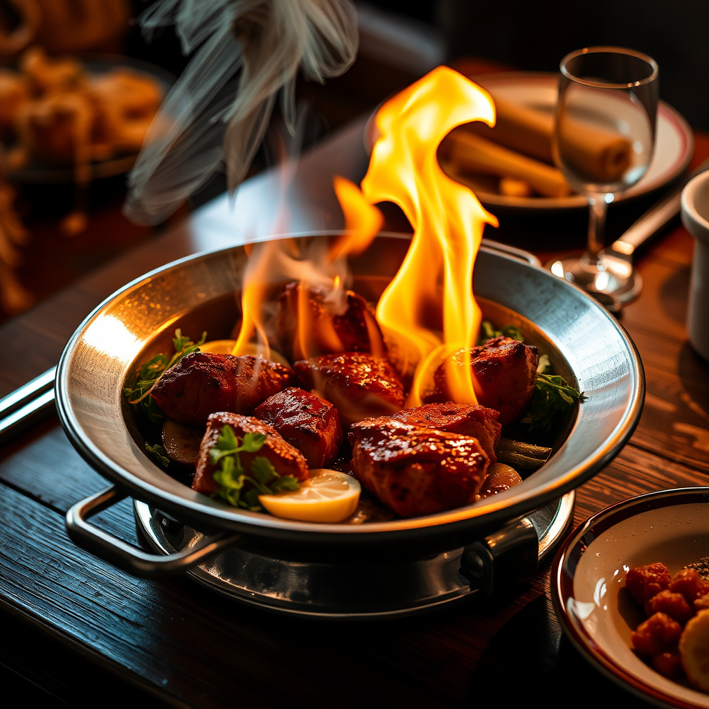 Sizzling meal on table