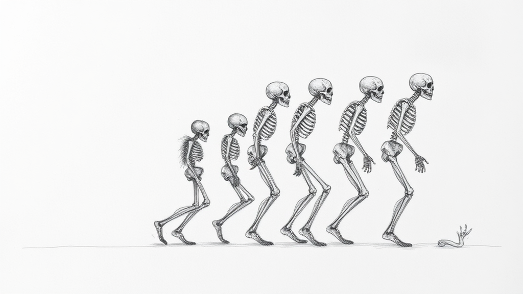 Skeletons fall in evolutionary chart diagram.