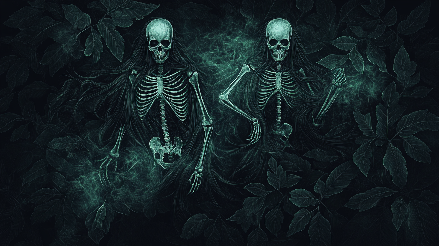 Skeletons in Jungle with Ghostly Faces