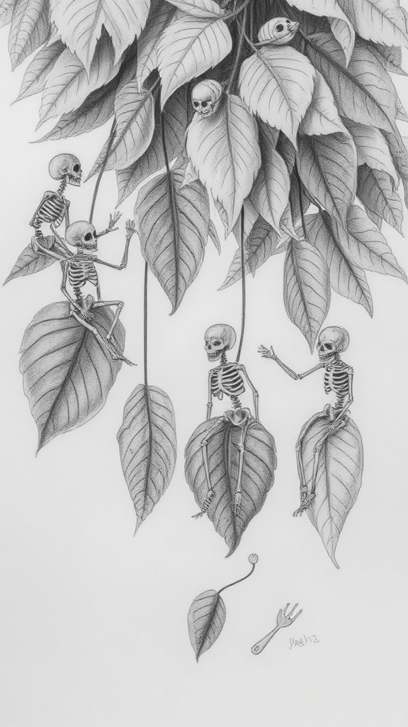 Skeletons on Falling Leaves: Capturing Ethereal Moments