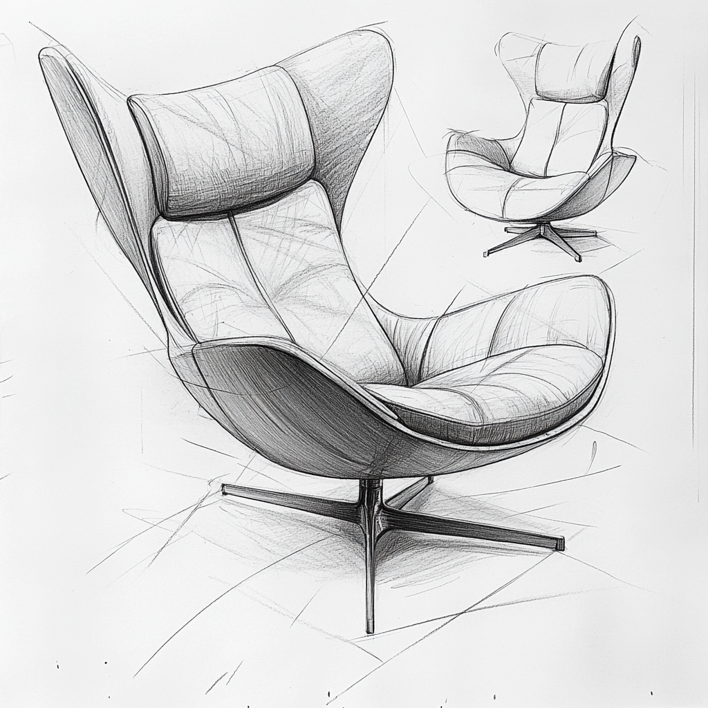 Sketch Jacobsen Series 7 chair with detailed views.