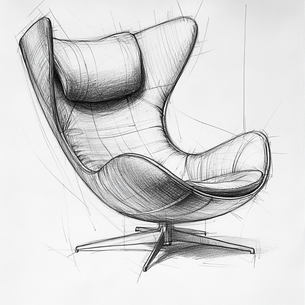 Sketch of Jacobsen Series 7 chair in pencil.