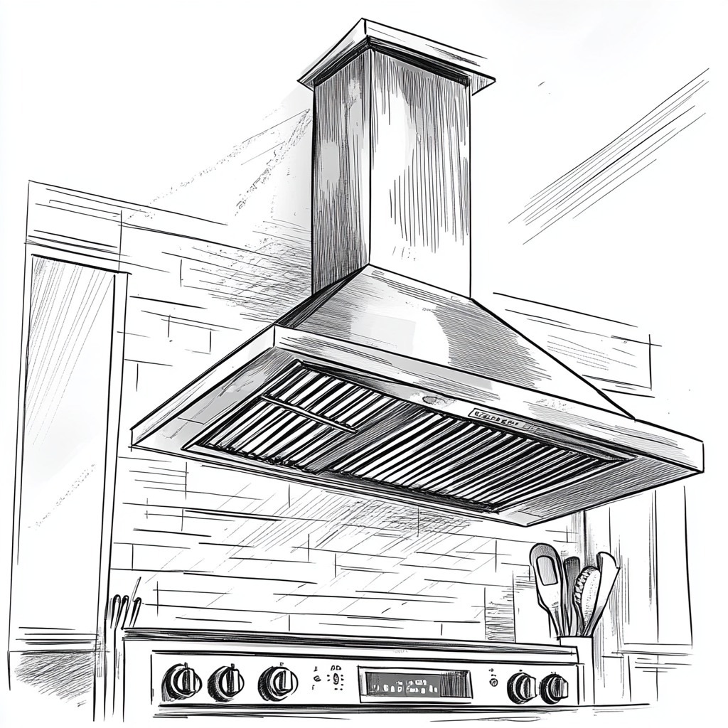 Sketch of Stainless Steel Wall Range Hood Filters