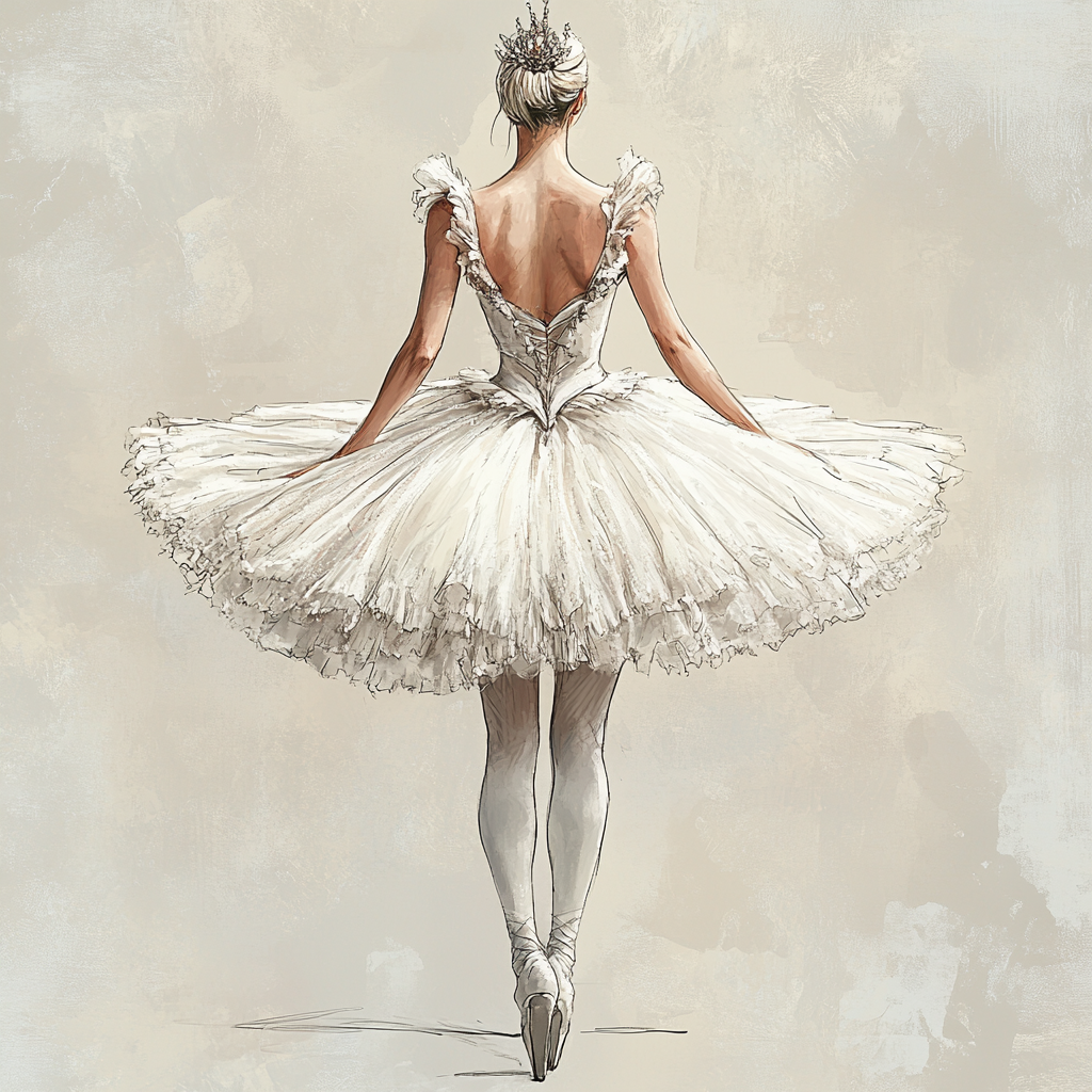 Sketch of classic white tutu costume for Swan Lake.