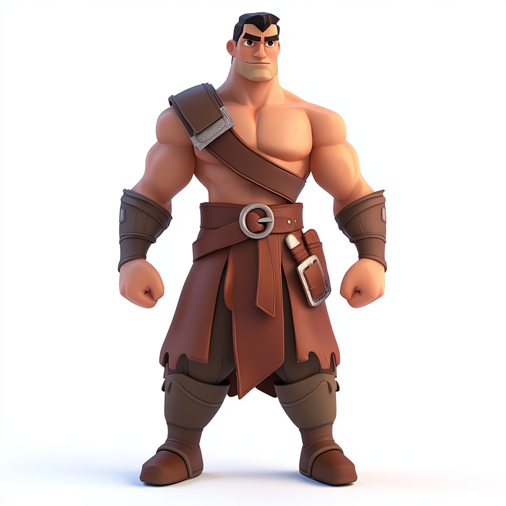 Skilled human fighter in gladiator clothing, strong muscles.