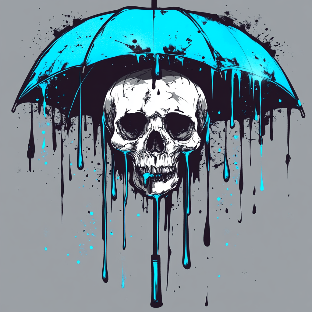 Skull and Umbrella - A Playful T-shirt Design