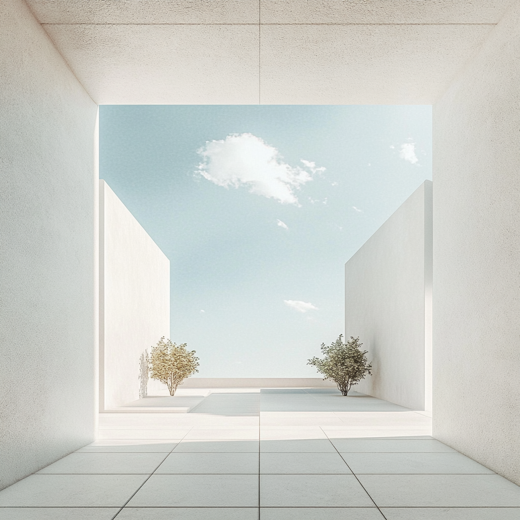 Sky view in white space with minimal decor