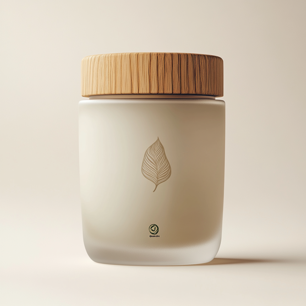 Sleek, minimalistic packaging for all-natural, organic crème. Beige-green.