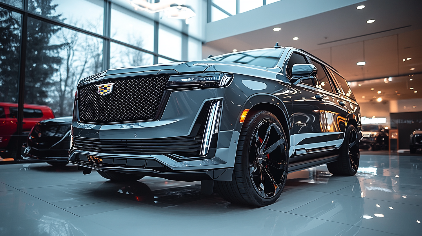 Sleek 2025 Cadillac Escalade with modern bumper and grille.