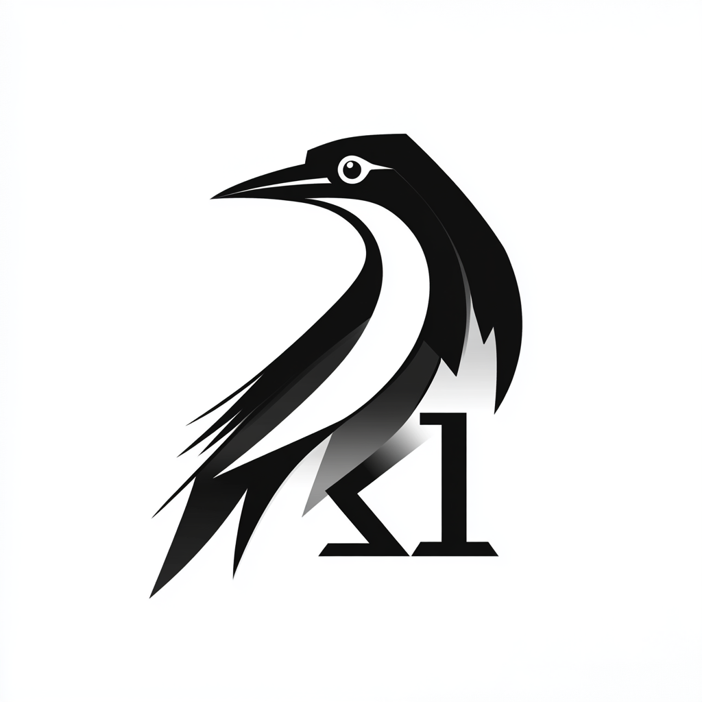 Sleek crow logo with bold lines, wings open, number.