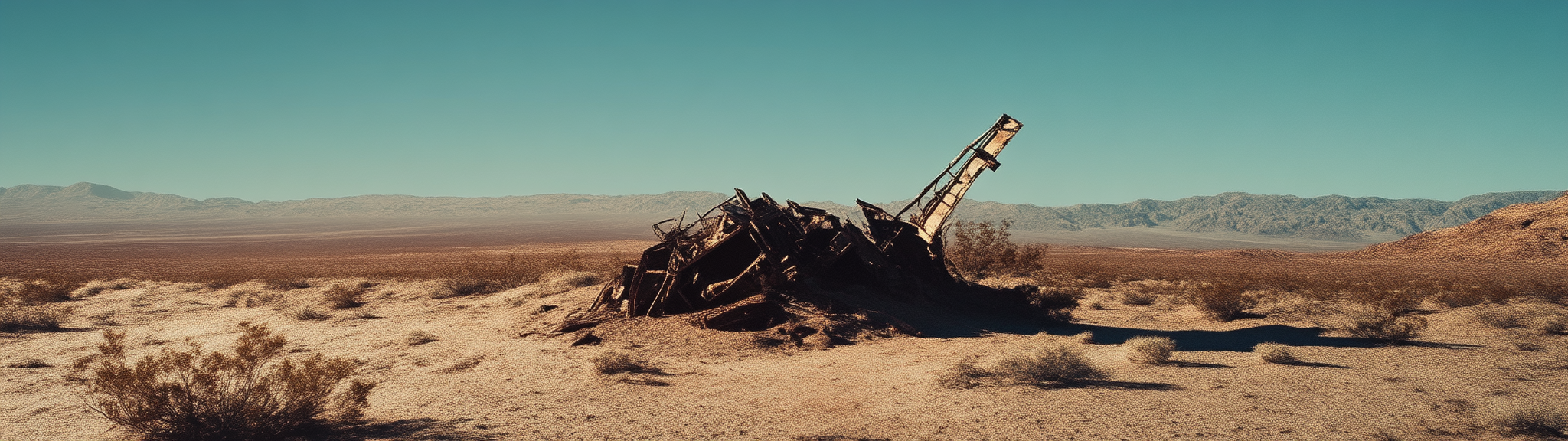 Small crashed satellite in Nevada desert with compression artefacts.