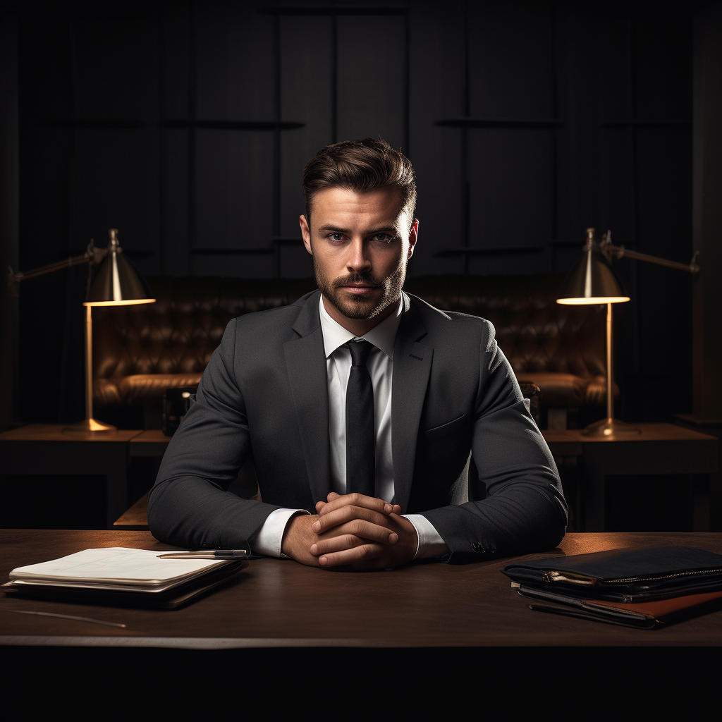 Businessman sitting at desk thoughtfully