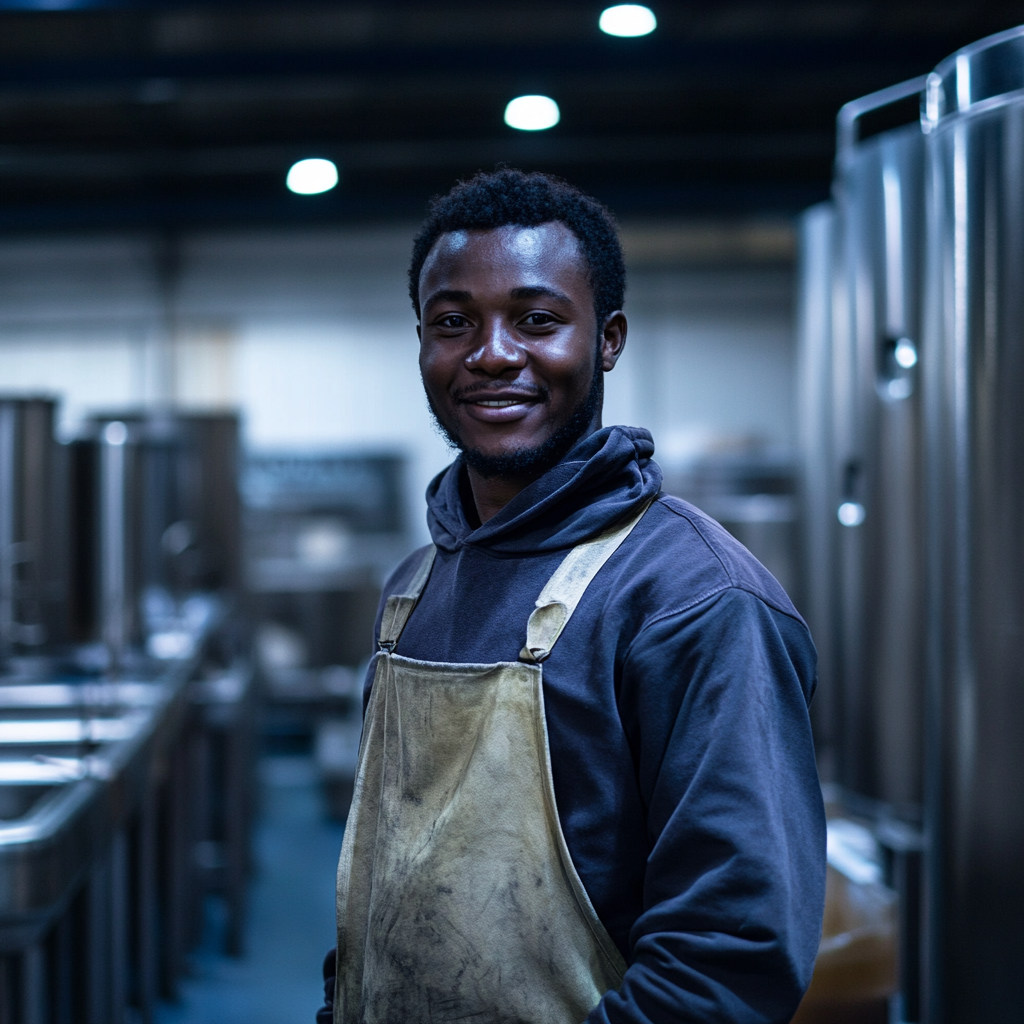 Smiling African Man Cleaning Restaurant Equipment, UHD Photo