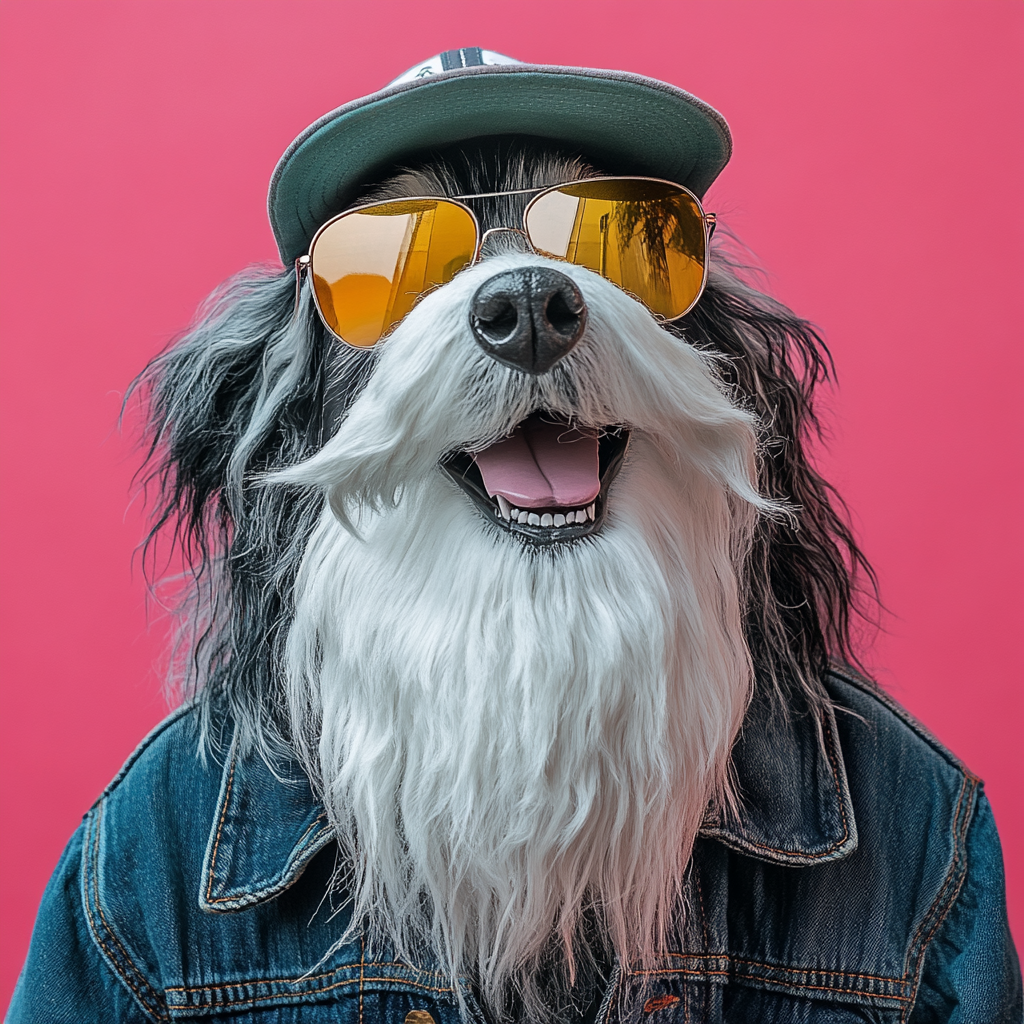 Smiling border collie wearing trucker cap portrait