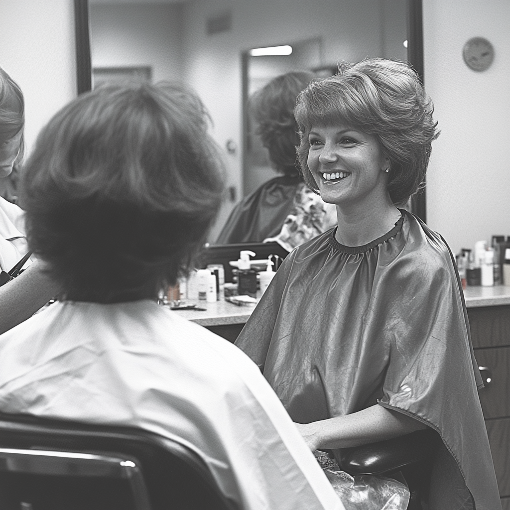 Smiling hair dresser cuts customer's hair