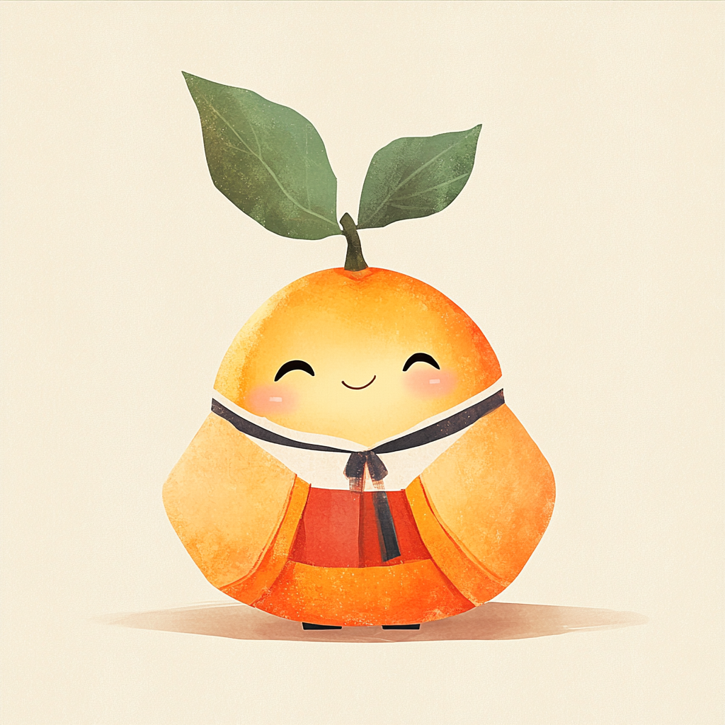 Smiling tangerine person in Jeju Island attire