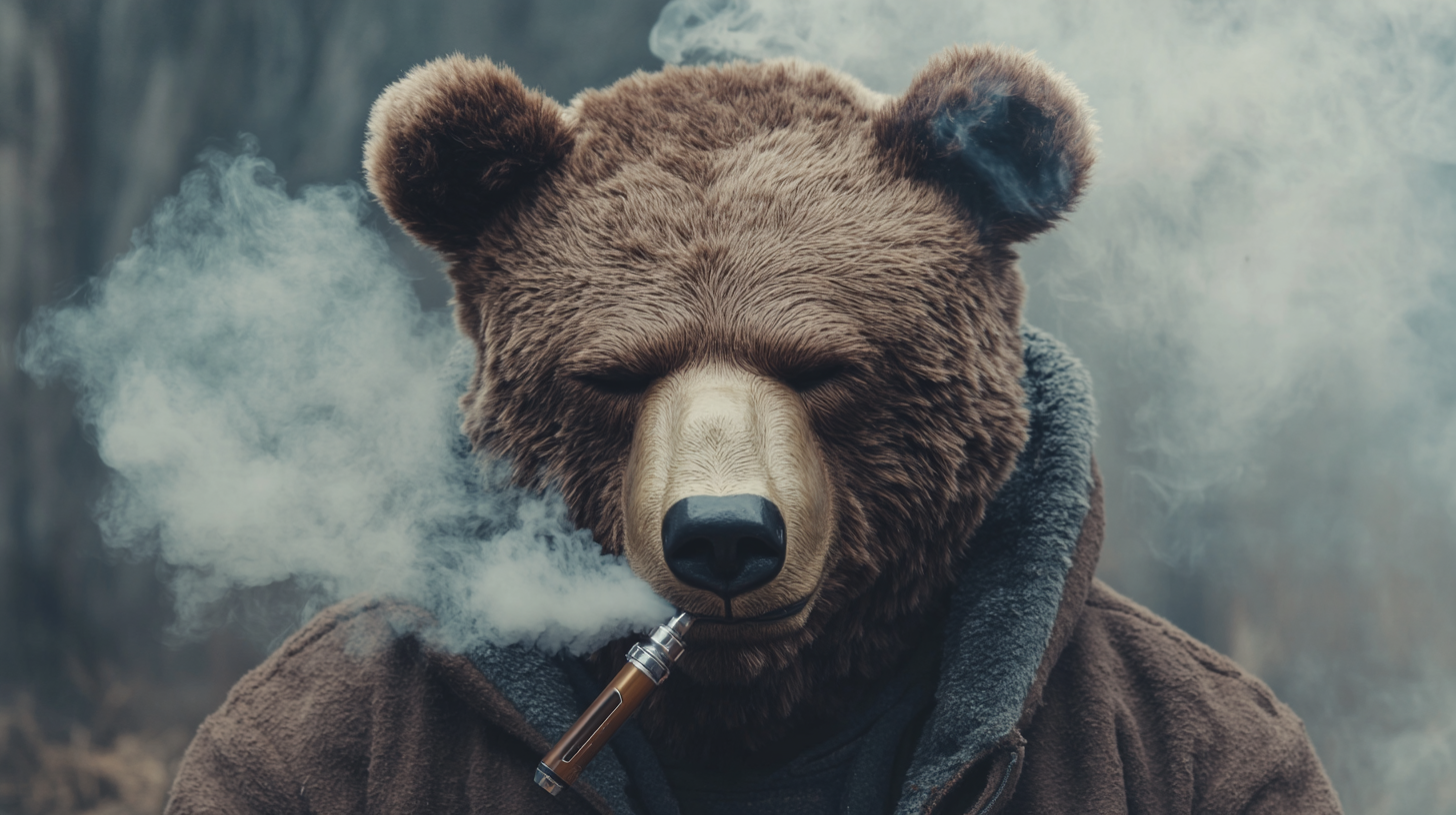 Smokey the bear with bear head vape disappointment.