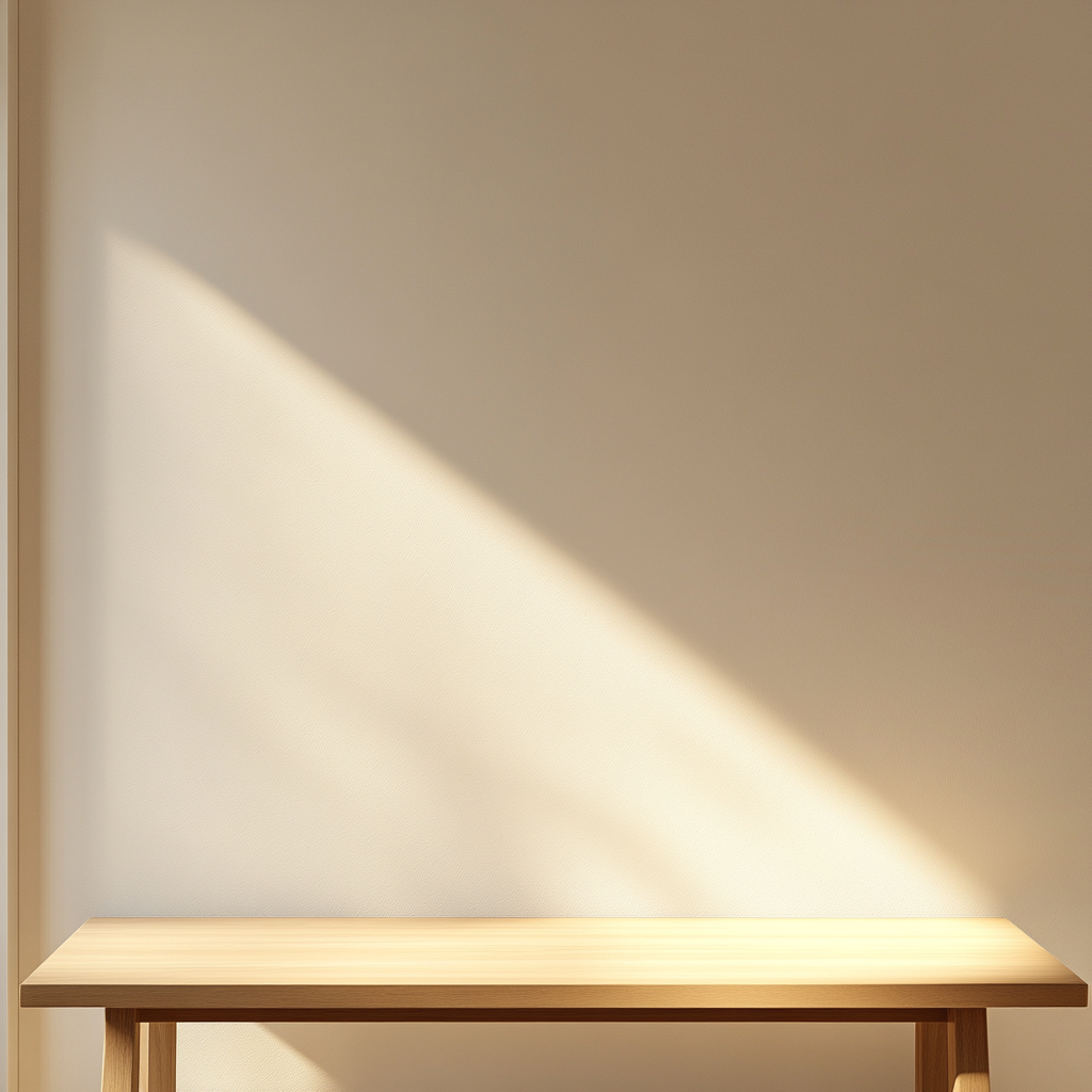 Smooth, clean white wall with blurred wooden bench edge.