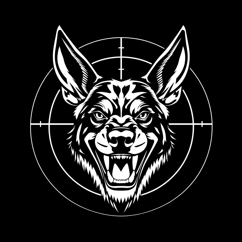 Snarling Belgian Malinois Head in Crosshairs Logo