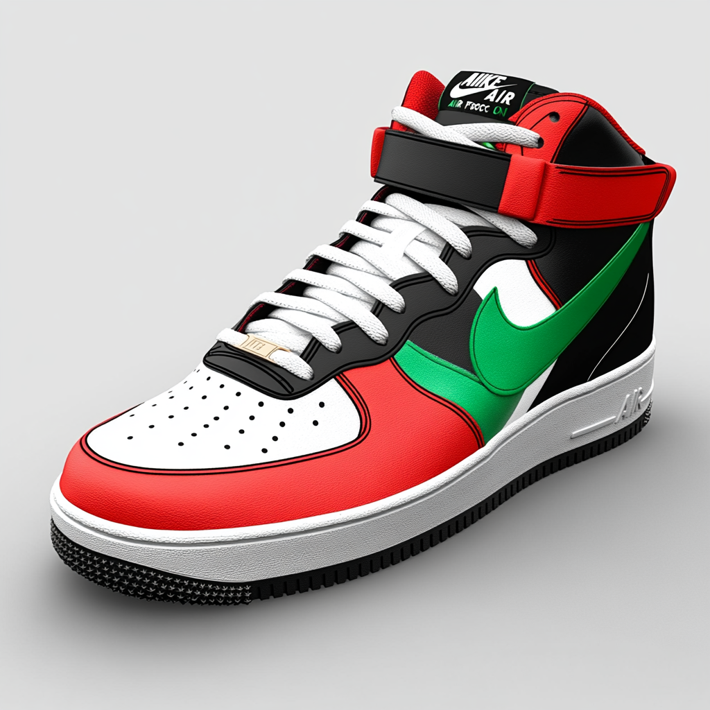 Sneakers with flag design in red, green and black.