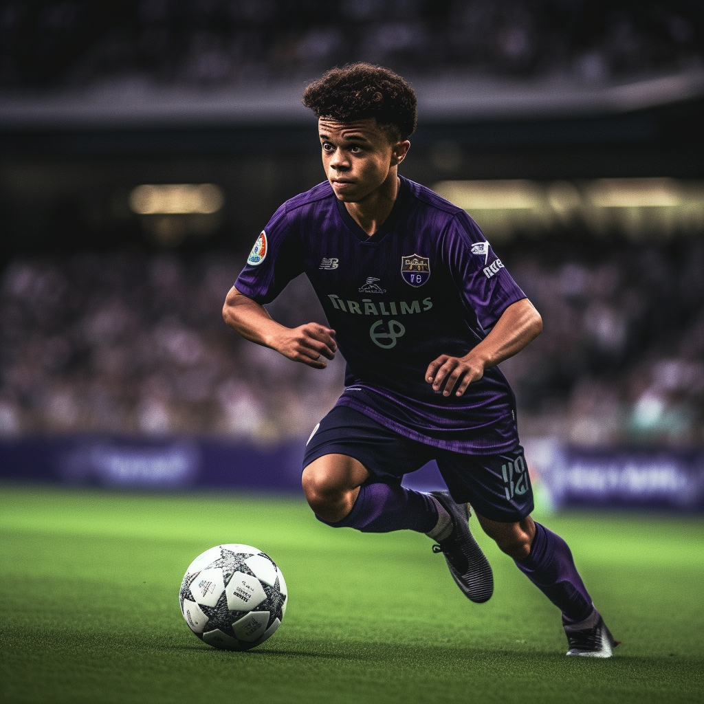 Soccer player, 18, taking photo under bright lights.