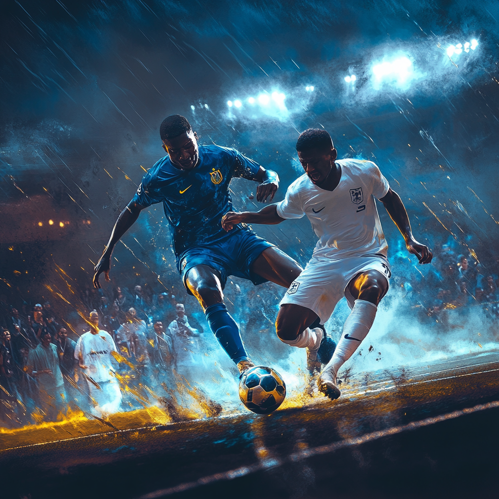 Soccer players fight in African-themed dreamscape with observers