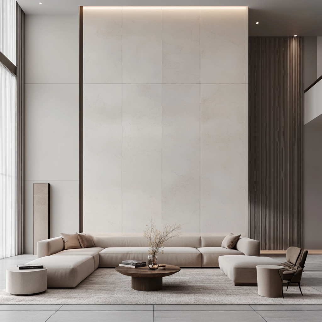 Sofa-free modern living room with minimalist decor.