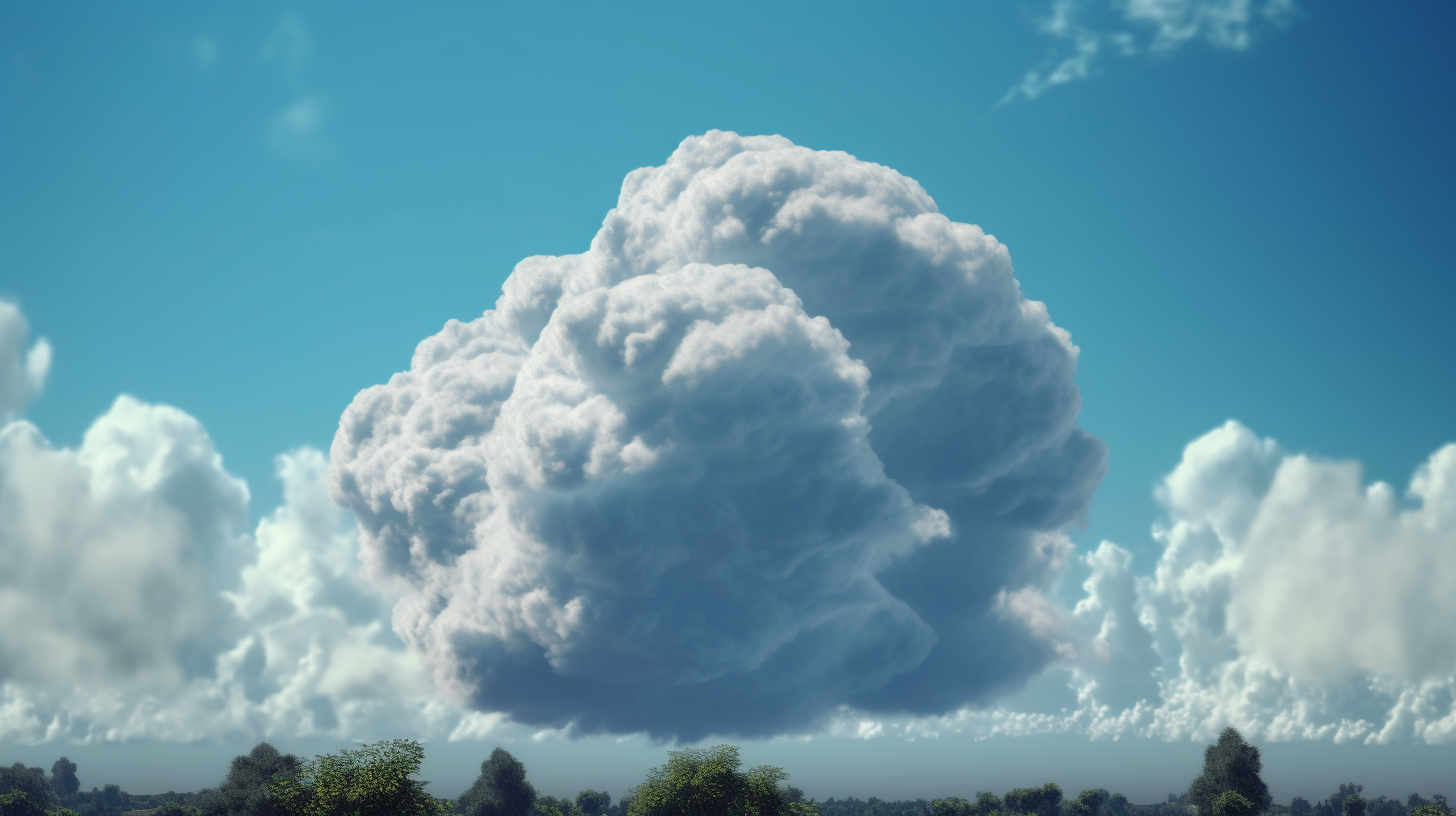 Soft, fluffy cloud in clear blue sky, photorealistic image.