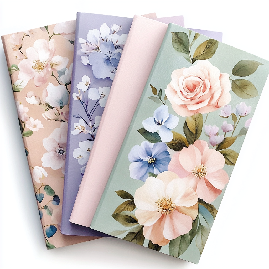 Soft Watercolor Floral Notebook Covers with Gold Foil Accents 