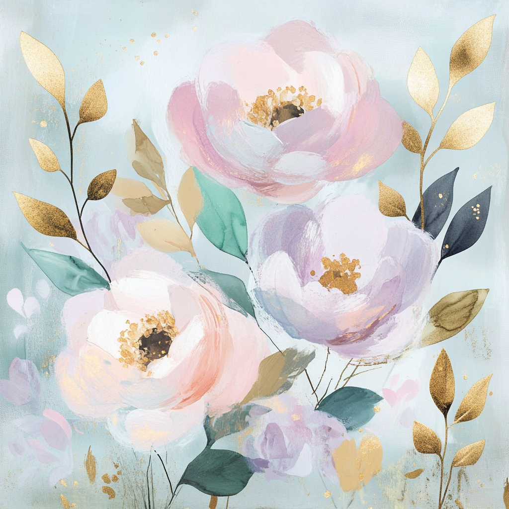 Soft Watercolor Floral Patterns with Gold Accents