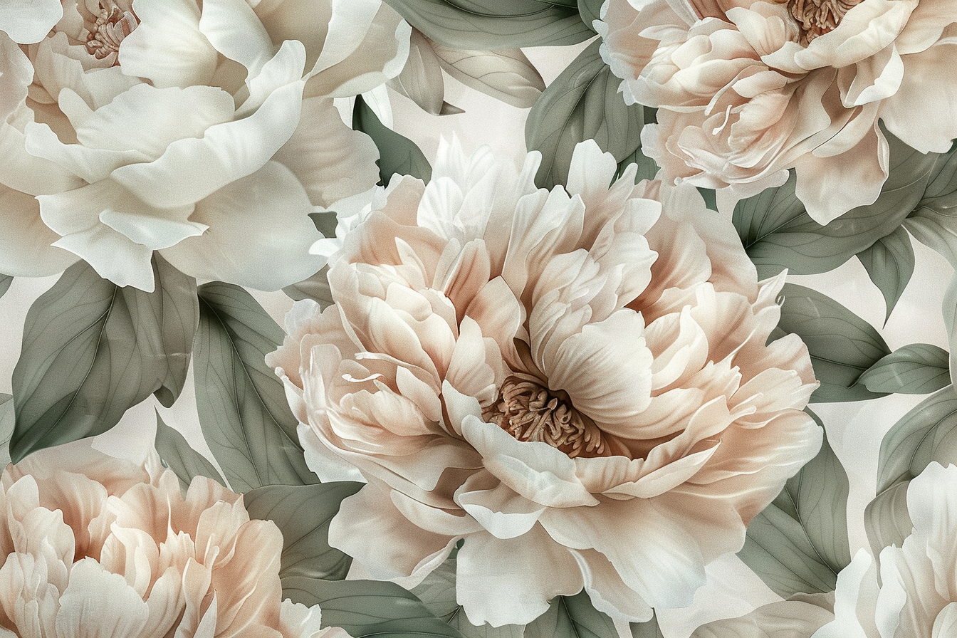 Soft and elegant peony floral pattern on neutral background