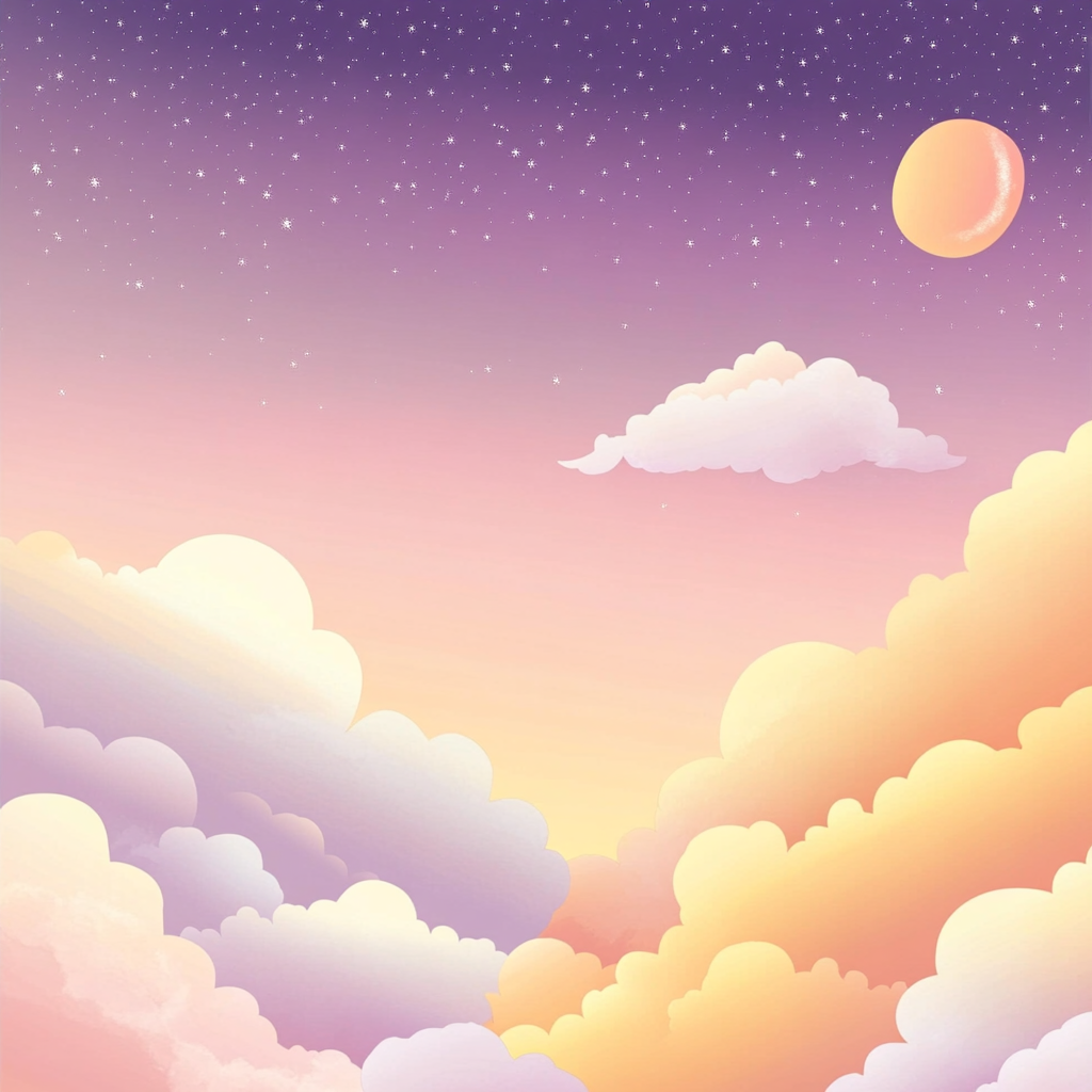 Soft pastel spiritual design with clouds, stars, moon. Place text.