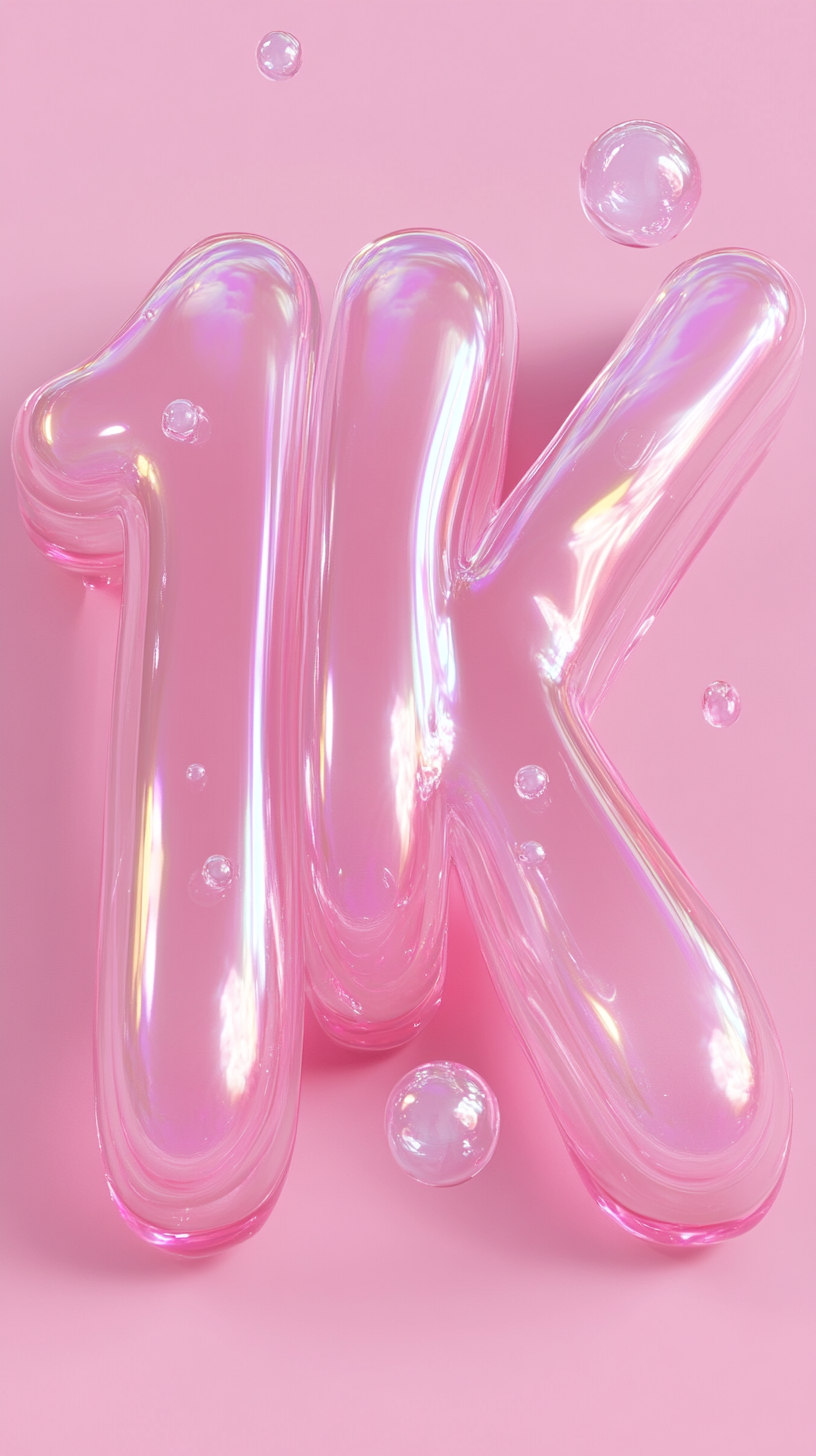 Soft pink background, glossy '10K' numbers, minimalistic composition.