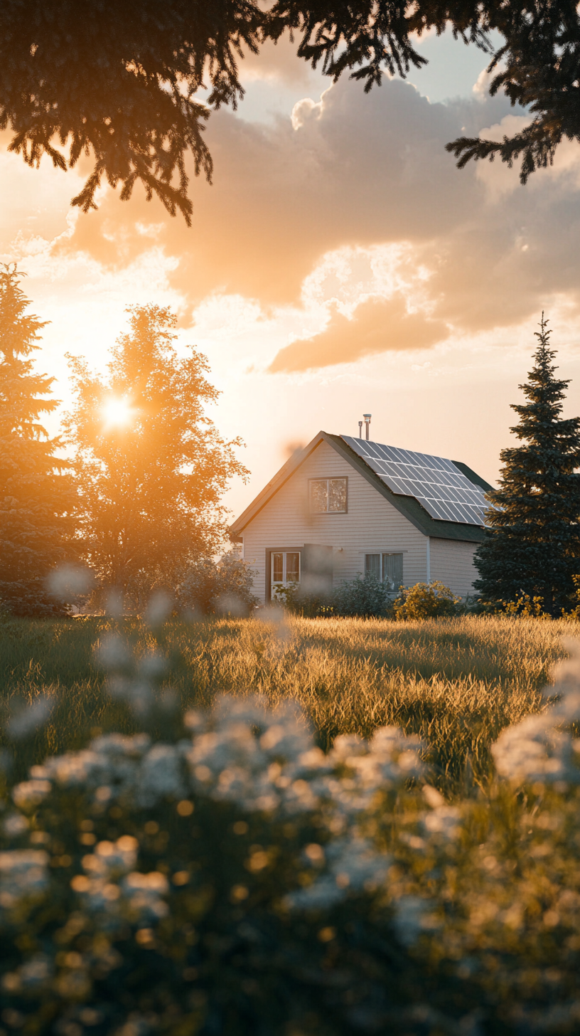 Solar panels on Alberta home at golden hour