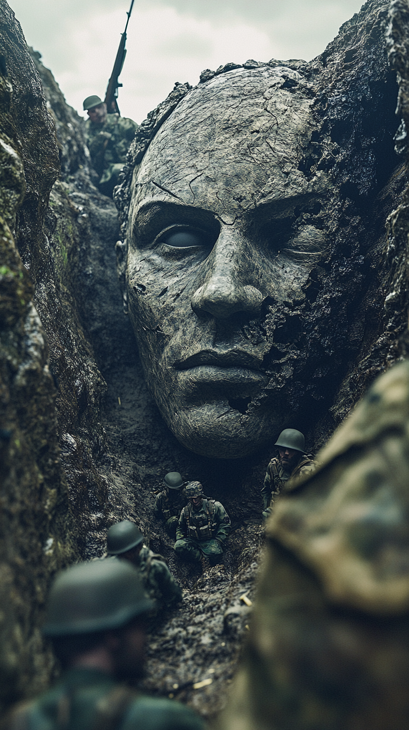 Soldiers react to sniper shooting decoy dummy head.