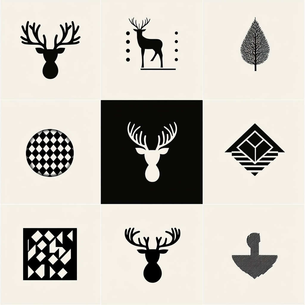 Minimal black and white reindeer logos