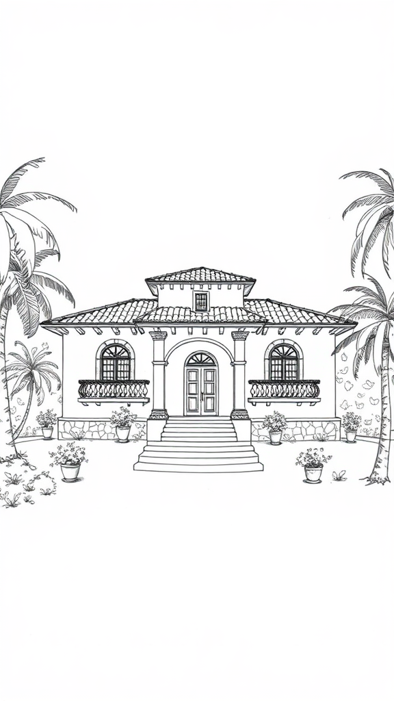 Spanish Villa Sketch Outline in Goa