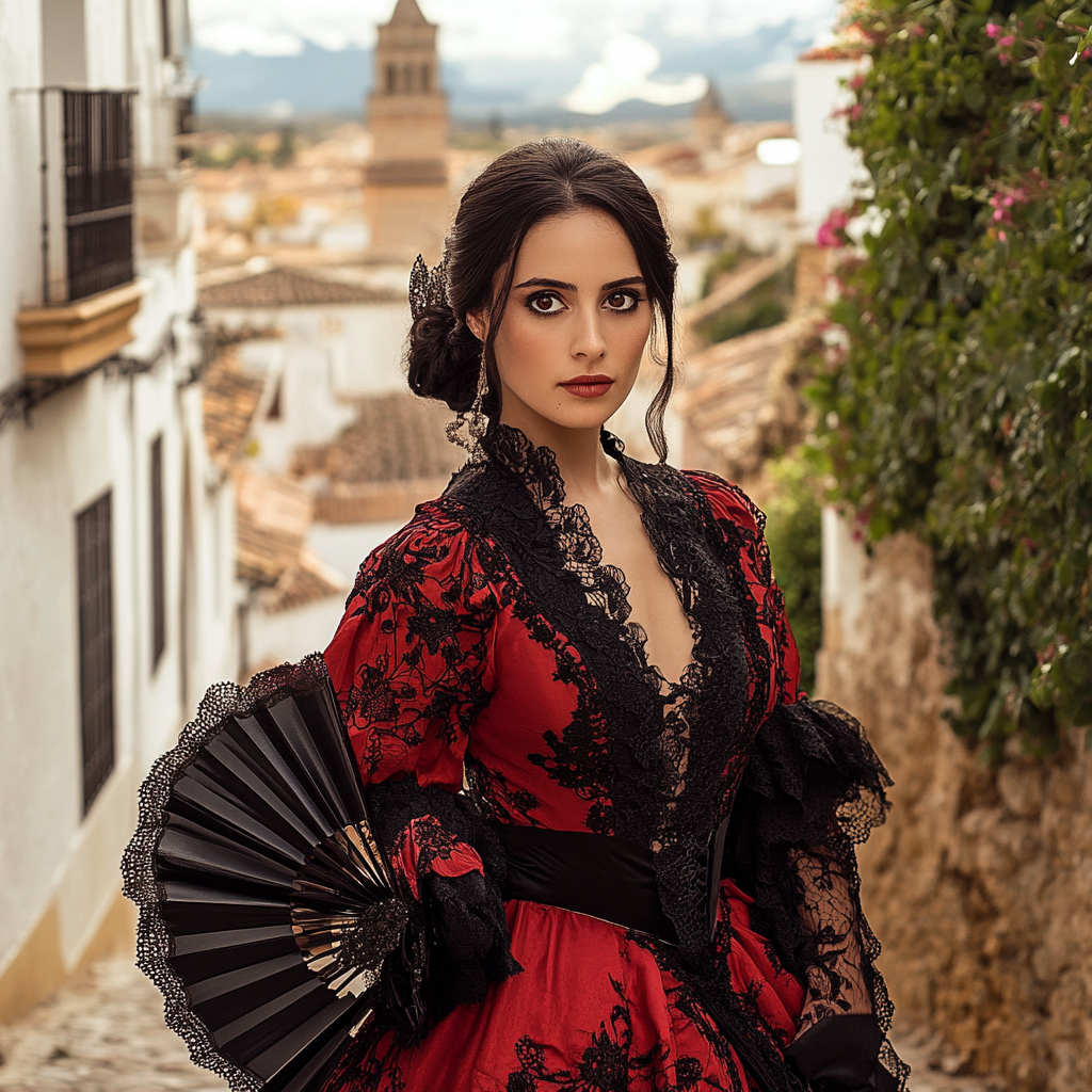 Spanish Woman in Red Flamenco Dress 35mm Cinematic